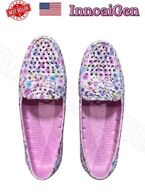 Floafers Posh Floral Pink Purple Water Resistant Foam Loafers Driving Shoes Sz 7